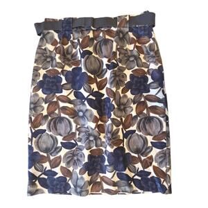 Boden Long Pencil Skirt, Bloom or Bust Elastic Belt, Linen Blend Floral sz 10L